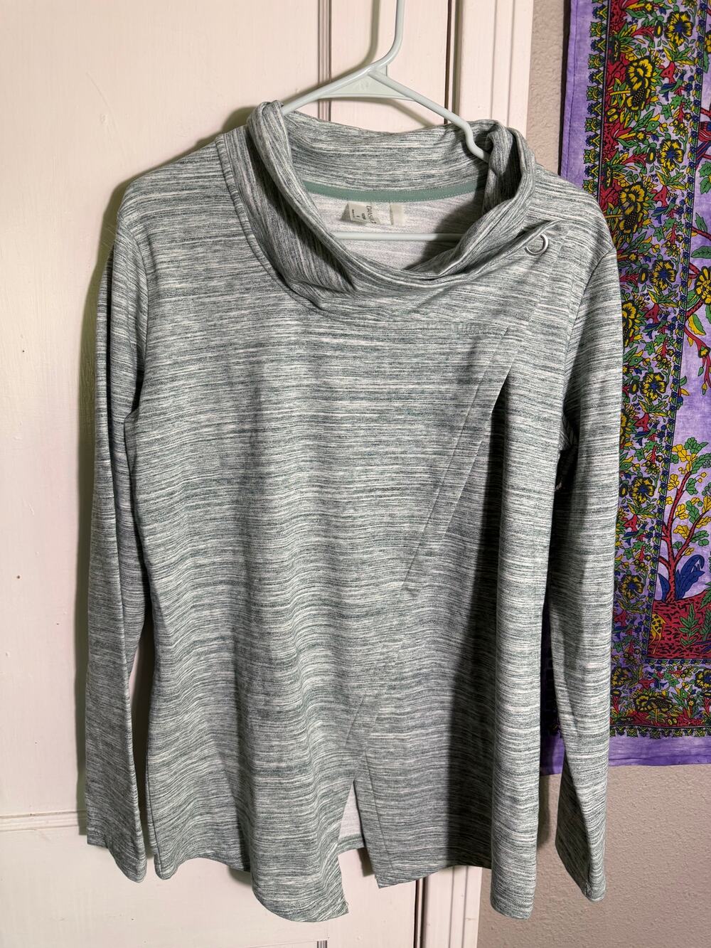 Danskin Womens Medium Cowl Neck Tunic Top Green Space Dye Long Sleeve Athleisure